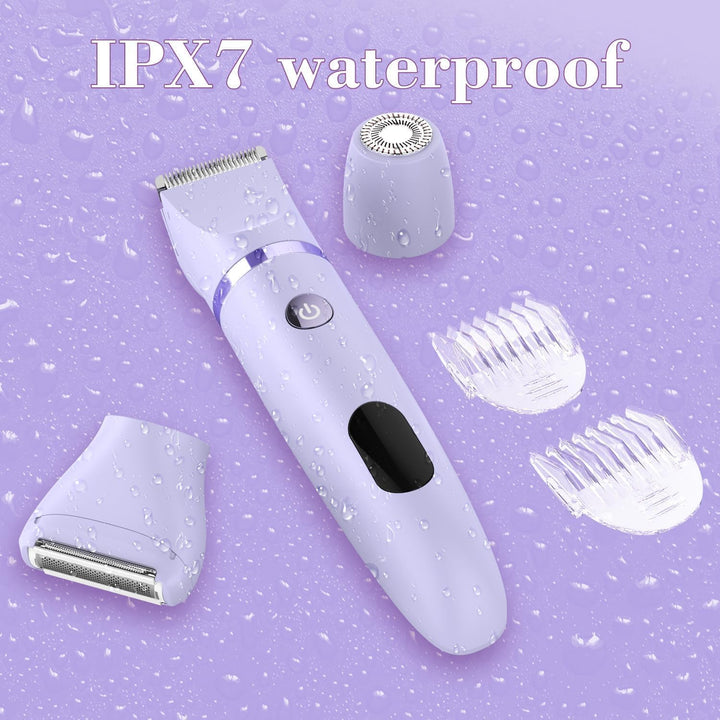 3-In-1 Electric Razor IPX7 Waterproof Bikini Trimmer Wet & Dry Use Painless Personal Trimmer Groomer for Ladies Face Body Legs Bikini Public Hairs Electric Lady Shaver with Replaceable Heads