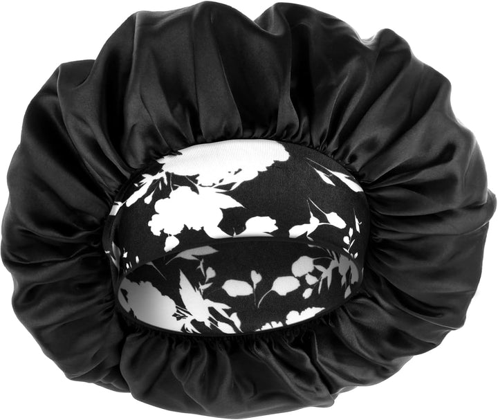 Silk Bonnet for Men, Satin Bonnet Single Layer Elastic Band Silk Sleep Cap Black Soft Adjustable Hair Cap Hair Wrap Large Bonnets for Women Sleeping