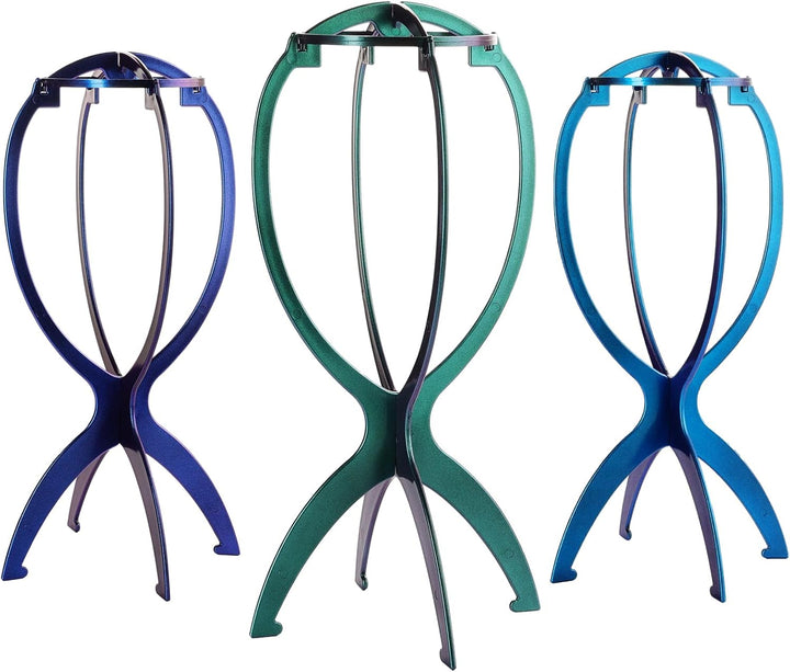 Folding Wig Stands for Short Hair, Plastic Wig Head, Portable Display Stands, Black, 3 Pack