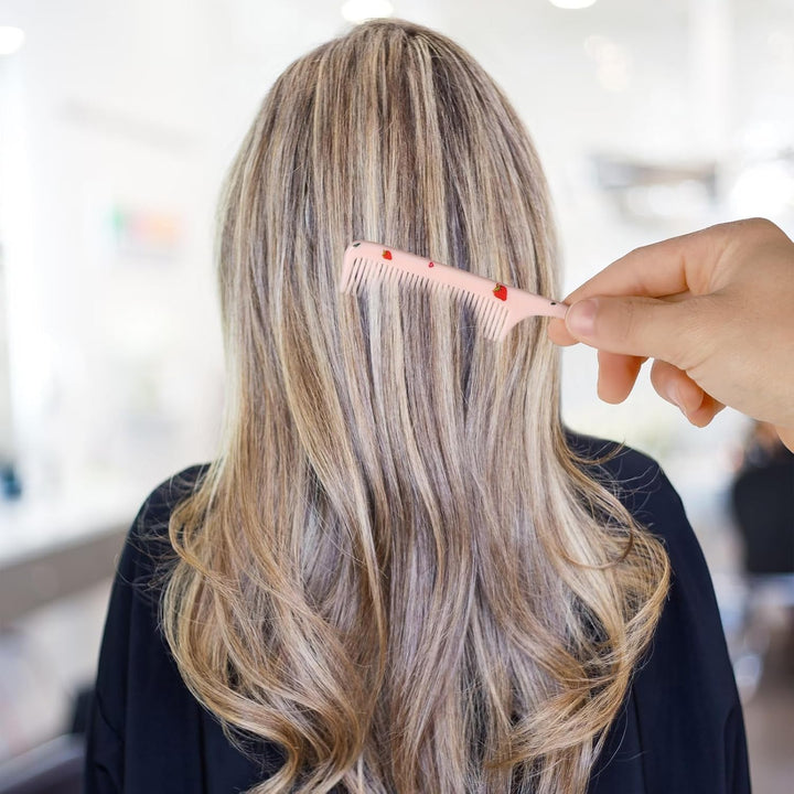 2Pcs Cute Hair Comb Set, Pink Strawberry Baby Comb Fine Tooth Comb & Rat Tail Comb Toddler Tiny Hair Brush Small Girls Comb Plastic Mini Comb Hair Parting Comb for Women Girls Kids All Hair Types