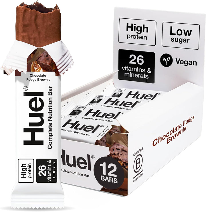 Complete Nutrition Bar, 12 X 55G Bars, Peanut Caramel, High Protein Bar, Plant-Based Protein Bars, Low Sugar, High Fibre, High-Protein Snack with Vegan Chocolate, under 210 Calories