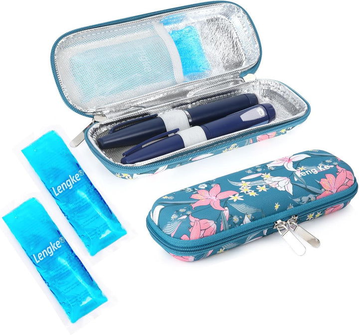 Monjaro Travel Case - Insulin Cooler Travel Case with 2 Ice Packs, Keep Medicine Cool While Traveling, Medicine Cool Bag for Diabetes Supplies(Blue Camellia)