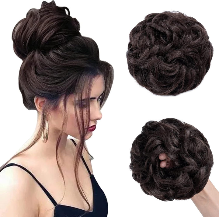 Messy Hair Scrunchies - Hair Bun Extensions & Curly Wavy Pieces for Women'S Updo, Ponytail & Donut Chignons - Natural Black