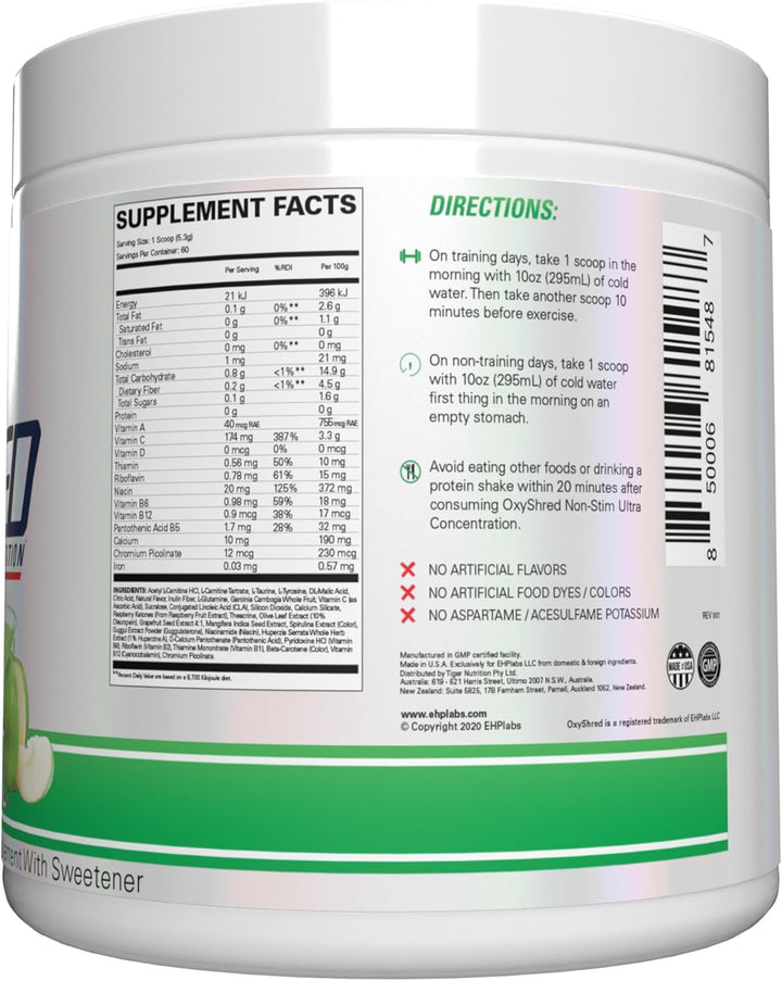 Oxyshred Non Stimulant Thermogenic Pre Workout Powder & Shredding Supplement - Pre Workout Powder with L Glutamine & Acetyl L Carnitine, Energy Boost Drink - Appletini, 60 Servings