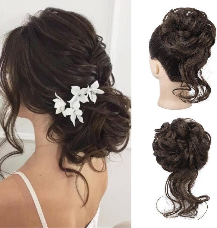 Messy Bun Hair Piece, Tousled Updo Elastic Hair Bun Hairpiece for Women Synthetic Donut Accessories Scrunchies - Light Ash Blonde with Highlights