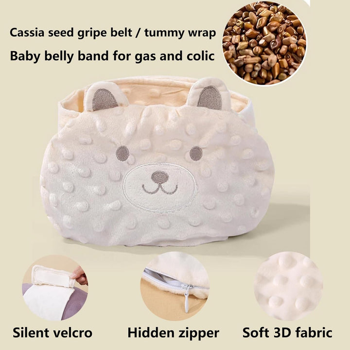 Baby Colic and Gas Relief - Cassia Seed Heated Tummy Wrap,Baby Heating Pad Swaddle Belt Relieves and Soothes Gas,Bloating and Upset Stomach (Beige)