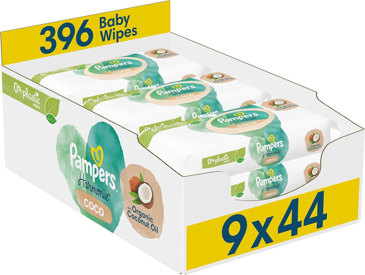 Harmonie New Baby Wipes Plastic Free 9 Packs of 46 Wipes, 414 Baby Wet Wipes, Help Restore Natural Skin Ph