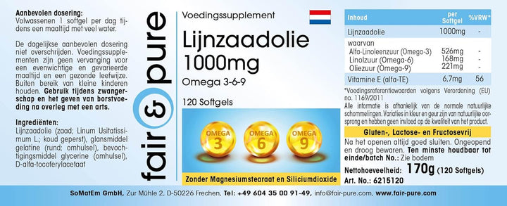 ® - Linseed Oil 1000 Mg - 120 Softgels - Essential Fatty Acids Omega 3 6 9 - Easy to Swallow