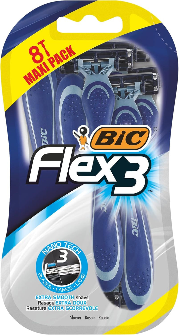 Flex 3, Triple Blade Razor Blades for Men, with Moving Blade Heads for a Close and Soft Shave, Pack of 4