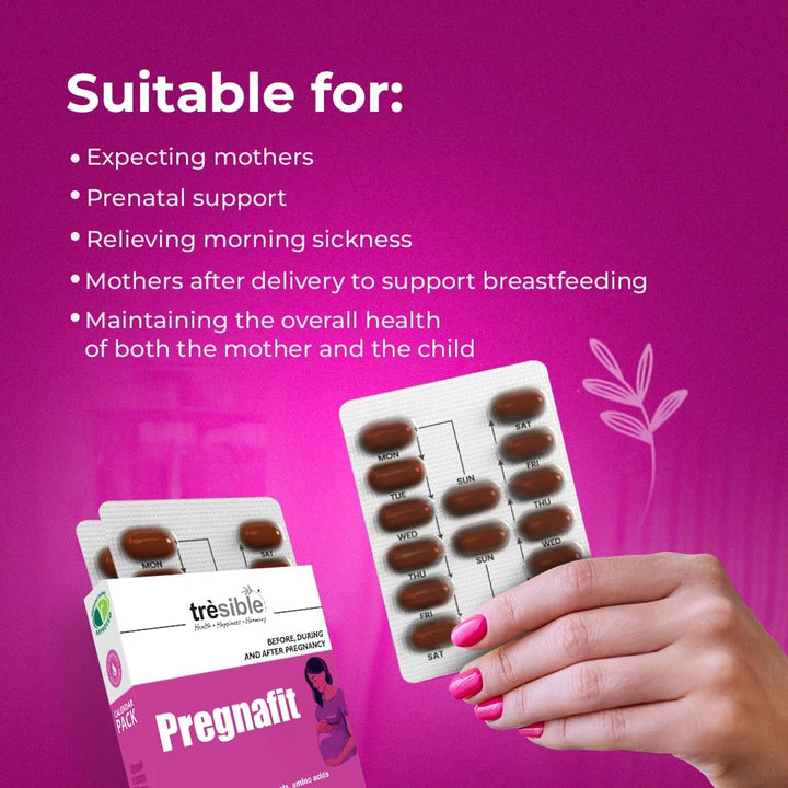 Trèsible Women'S Prenatal Pregnancy and Postnatal Supplements | Pregnafit 84 Tablets | Coq10, Folic Acid, Vitamin D, Zinc | Vegetarian, Gluten Free, Halal | Pack of 3 (28 Tabs per Pack) (3)