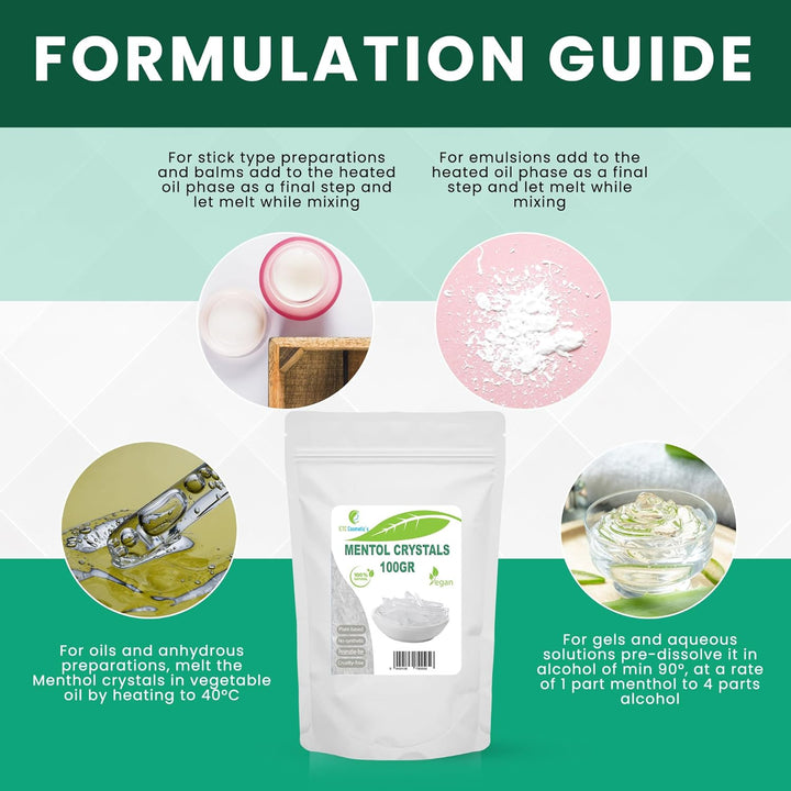 Menthol Crystals - 100 Gr - Cooling and Freshening Effect, Used as Ingredient in Cosmetic Formulation, Sauna Accessories, Sauna Infusion, 100% Natural Mint Oil