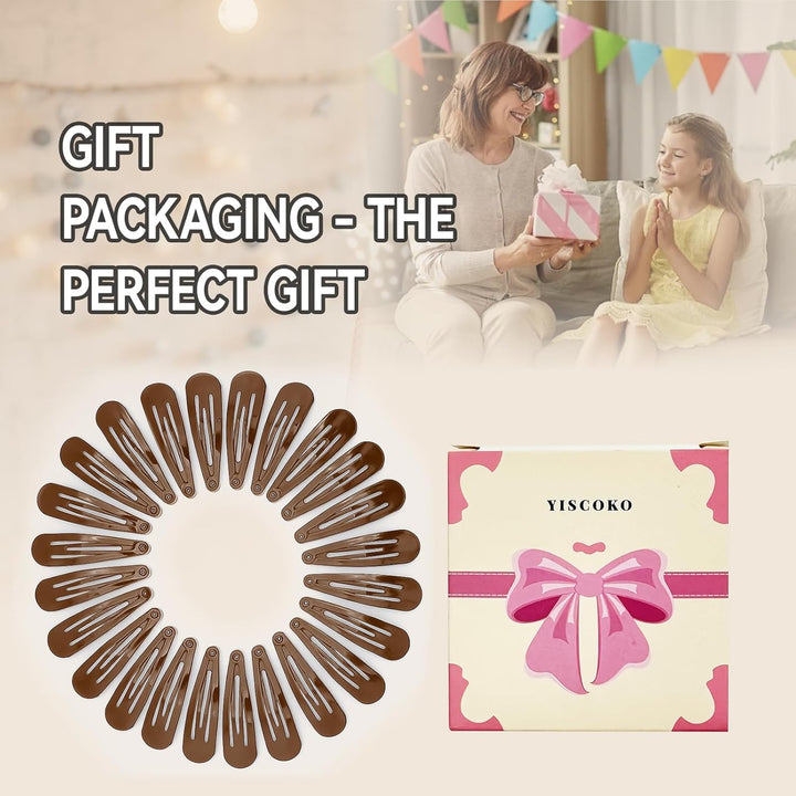 Hair Clips Brown Women 2 Inch Metal Hair Clips Snap Clips Kids Barrettes Girls' Hair Accessories(24 PCS Brown)