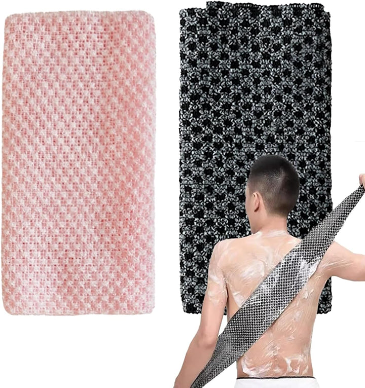 2 Pcs Japanese Back Scrubber Set, Exfoliating Shower Towel, Extra Long Exfoliating Washcloth for Men Women, Scrub Cloth for Body Cleaning and Massage (Black)