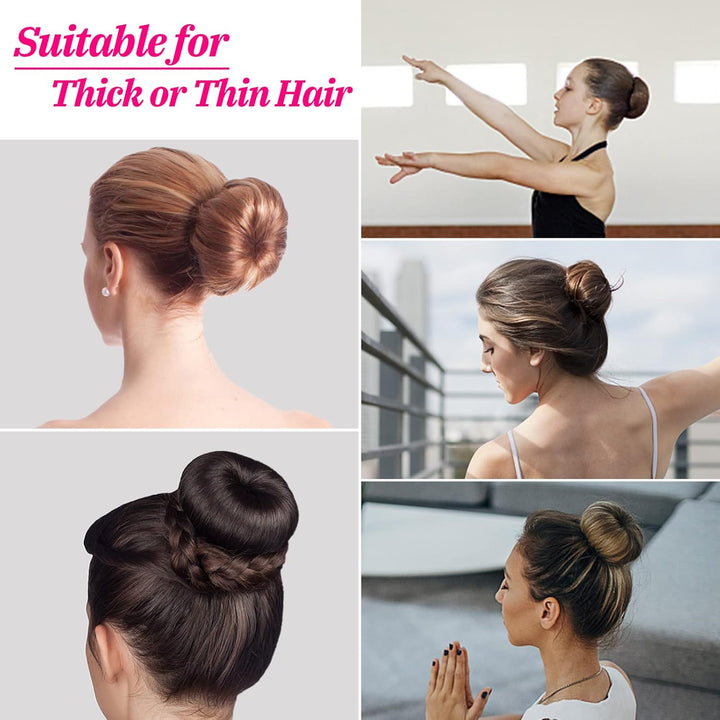 Hair Donuts for Buns,  4Pcs Hair Bun Maker Shaper Set with 10Pcs Bobby Pins for Dancer Ballerina, Brown