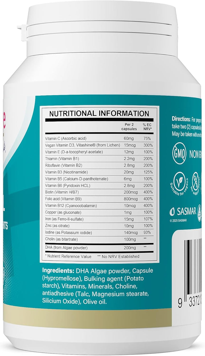 Prenatal Vitamins for Women - Multivitamin with DHA, Choline, Folate, Non GMO Pregnancy Supplement | 30 Day Supply, Pre Conception Vitamin, Fertility Booster, Help Get Pregnant | 60 Caps
