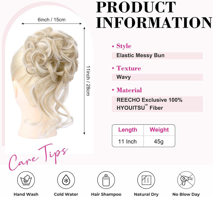 Messy Bun Hair Piece, Tousled Updo Elastic Hair Bun Hairpiece for Women Synthetic Donut Accessories Scrunchies - Light Ash Blonde with Highlights