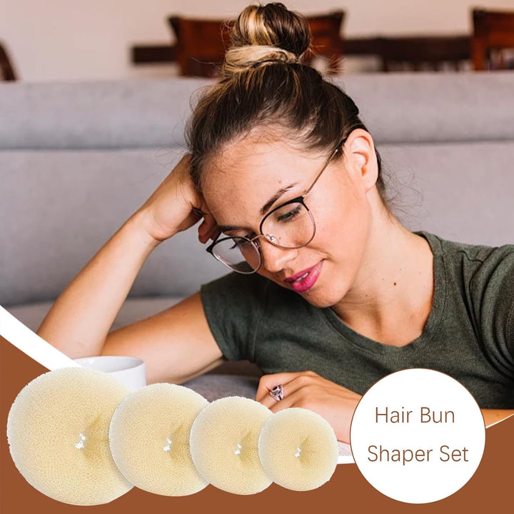 4 Pcs Hair Bun Shaper Set,Ring Style Hair Donuts for Buns with 20 Golden Bobby Pins,Beige Hair Bun Maker for Girls Kids Women DIY Chignon Hair Styles Dancer Ballerina(Four Different Sizes)