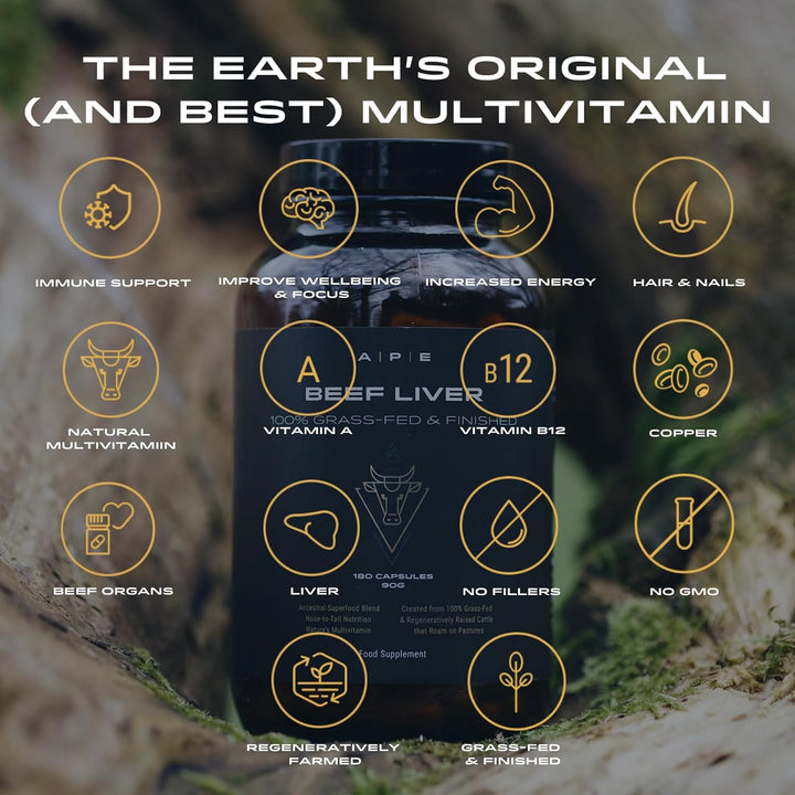 Beef Liver Capsules Grass Fed - Desiccated Organs, Ancestral Supplement UK, Nose to Tail, 100% Grass Fed & Finished, No Antibiotics Hormones or Gmos, 180 500Mg Capsules