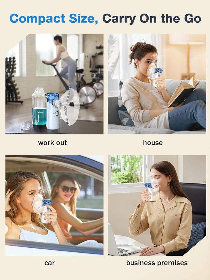 Nebuliser Machine for Adults & Kids, USB-C Rechargeable Nebuliser with Portable Design, Easy to Use & Clean, Silent, Efficient Atomization for Home Use (Full White)