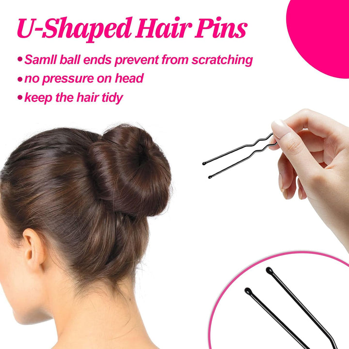 Hair Donuts for Buns,  4Pcs Hair Bun Maker Shaper Set with 10Pcs Bobby Pins for Dancer Ballerina, Brown