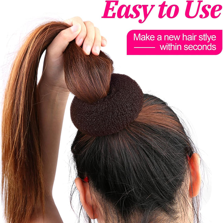 Hair Donuts for Buns,  4Pcs Hair Bun Maker Shaper Set with 10Pcs Bobby Pins for Dancer Ballerina, Brown