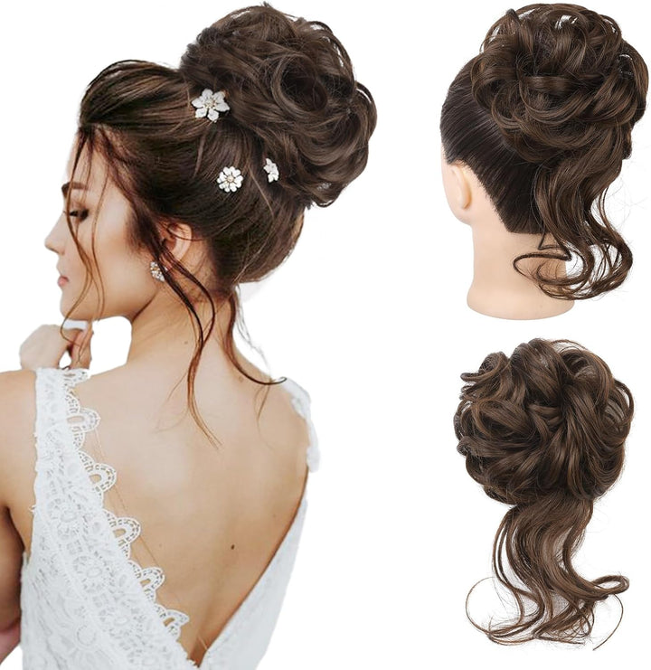 Messy Bun Hair Piece, Tousled Updo Elastic Hair Bun Hairpiece for Women Synthetic Donut Accessories Scrunchies - Light Ash Blonde with Highlights