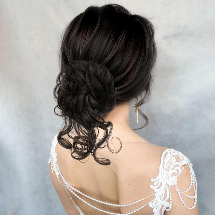 Messy Bun Hair Piece, Curly Wavy Hair Buns Hair Piece - Tousled Updo Fake Hair Bun - Synthetic Messy Bun Scrunchie Hairs Pieces for Women Girls (Brown Black)
