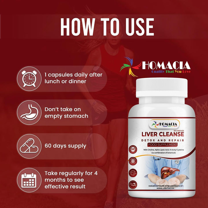 Cleanse Detox and Repair Supplement by Homacia | Choline-Infused Natural & Vegan-Friendly | Liver Health for Women & Men | 120 Caps
