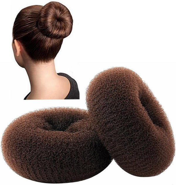 2-Piece Extra Large Size Hair Bun Donut Maker, Ring Style Chignon Buns Maker (4.3 In. for Thick & Long Hair) - Brown