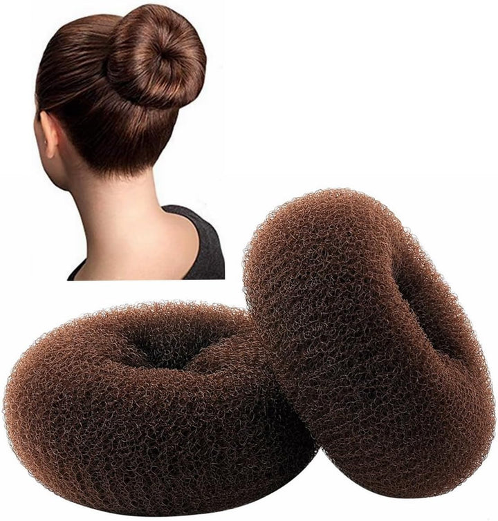 2-Piece Extra Large Size Hair Bun Donut Maker, Ring Style Chignon Buns Maker (4.3 In. for Thick & Long Hair) - Brown