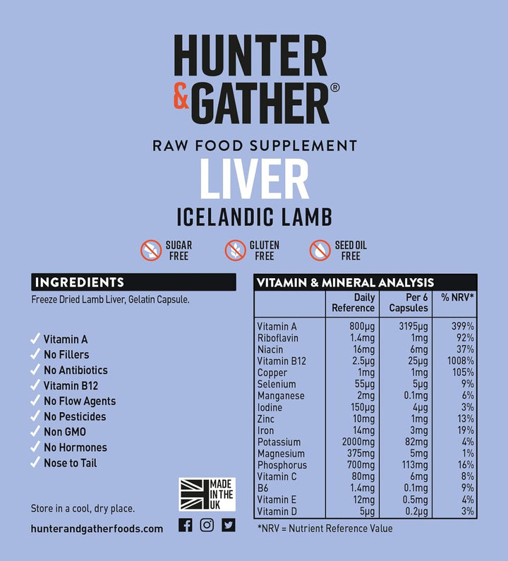 Nose to Tail - 90 Liver Capsules | Wild, Grass Fed Icelandic Lamb Ancestral Inspired Supplements| Raw Freeze-Dried Lamb | No GMO Feeds, Antibiotics or Hormones