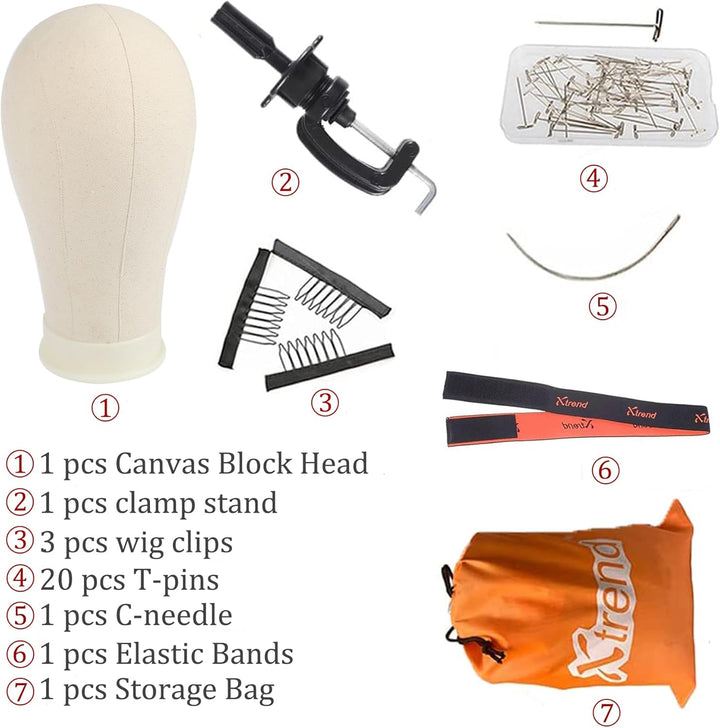 21"-24" Canvas Wig Head Poly Manikin Head for Making/Drying/Styling Wigs Model Training Head Professional Mannequin Head with 20 Pcs T Pins and Clamp Stand 23 Inch