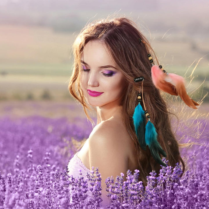 6Pcs Feather Hair Clip, Boho Hair Accessories for Women and Girls, Hair Extensions for Halloween Cosplay and Festival, 30CM Feather Headdress