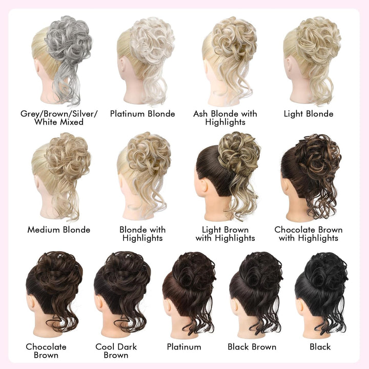 Messy Bun Hair Piece, Tousled Updo Elastic Hair Bun Hairpiece for Women Synthetic Donut Accessories Scrunchies - Light Ash Blonde with Highlights