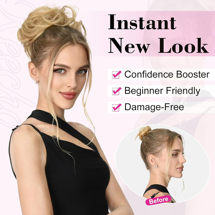 Messy Bun Hair Piece, Tousled Updo Elastic Hair Bun Hairpiece for Women Synthetic Donut Accessories Scrunchies - Light Ash Blonde with Highlights