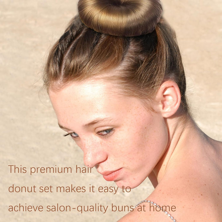 4 Pcs Hair Bun Shaper Set,Ring Style Hair Donuts for Buns with 20 Golden Bobby Pins,Beige Hair Bun Maker for Girls Kids Women DIY Chignon Hair Styles Dancer Ballerina(Four Different Sizes)