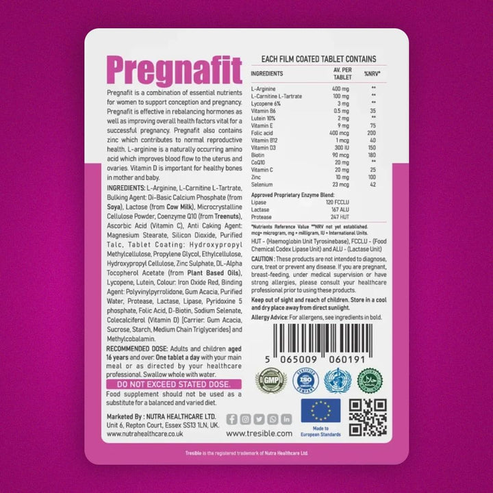 Trèsible Women'S Prenatal Pregnancy and Postnatal Supplements | Pregnafit 84 Tablets | Coq10, Folic Acid, Vitamin D, Zinc | Vegetarian, Gluten Free, Halal | Pack of 3 (28 Tabs per Pack) (3)