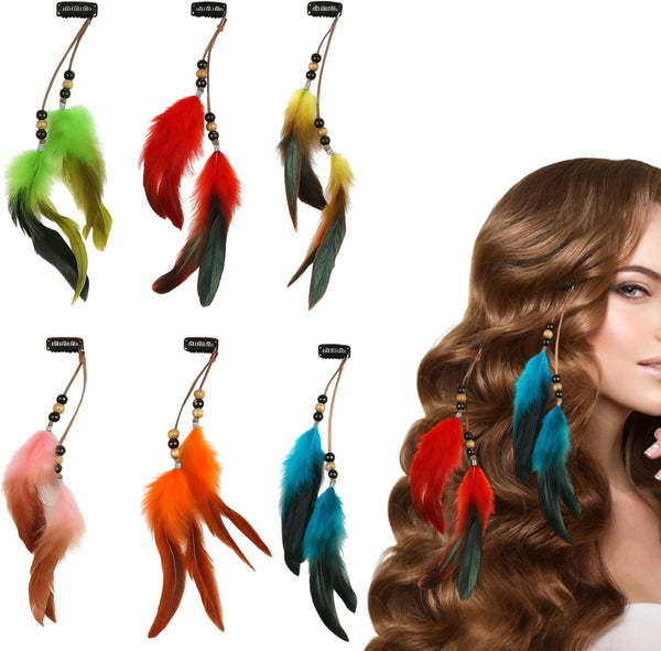 6Pcs Feather Hair Clip, Boho Hair Accessories for Women and Girls, Hair Extensions for Halloween Cosplay and Festival, 30CM Feather Headdress