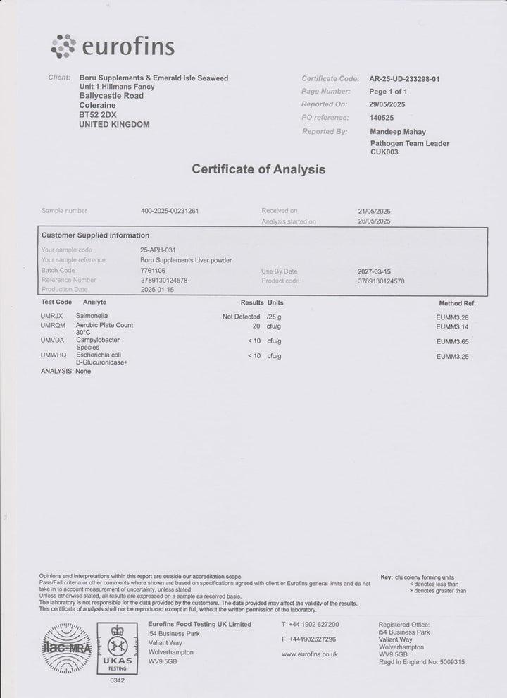 Boru Organic Grass Fed Irish Beef Liver Capsules (180 Capsules) Organically Reared