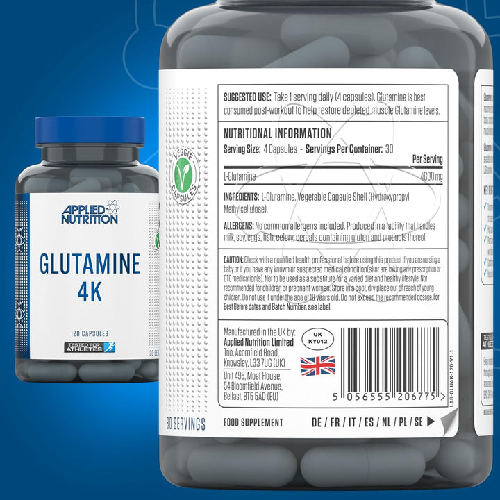 Glutamine 4K - L Glutamine 4000 Mg per Serving, Restore Amino Acid Levels (120 Capsules - 30 Servings)