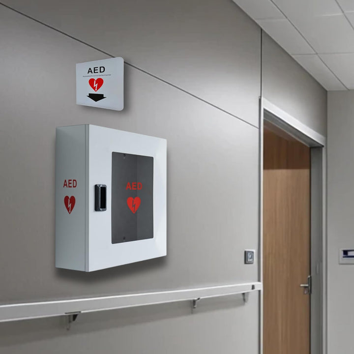 Universal Defibrillator Cabinet with No Alarm - AED Cabinet Wall-Mounted - Outdoor or Indoor Wall Fixed AED Storage - First Aid - Mounted Aed-Defibrillator Enclosure - Public Access Box - No Key Lock