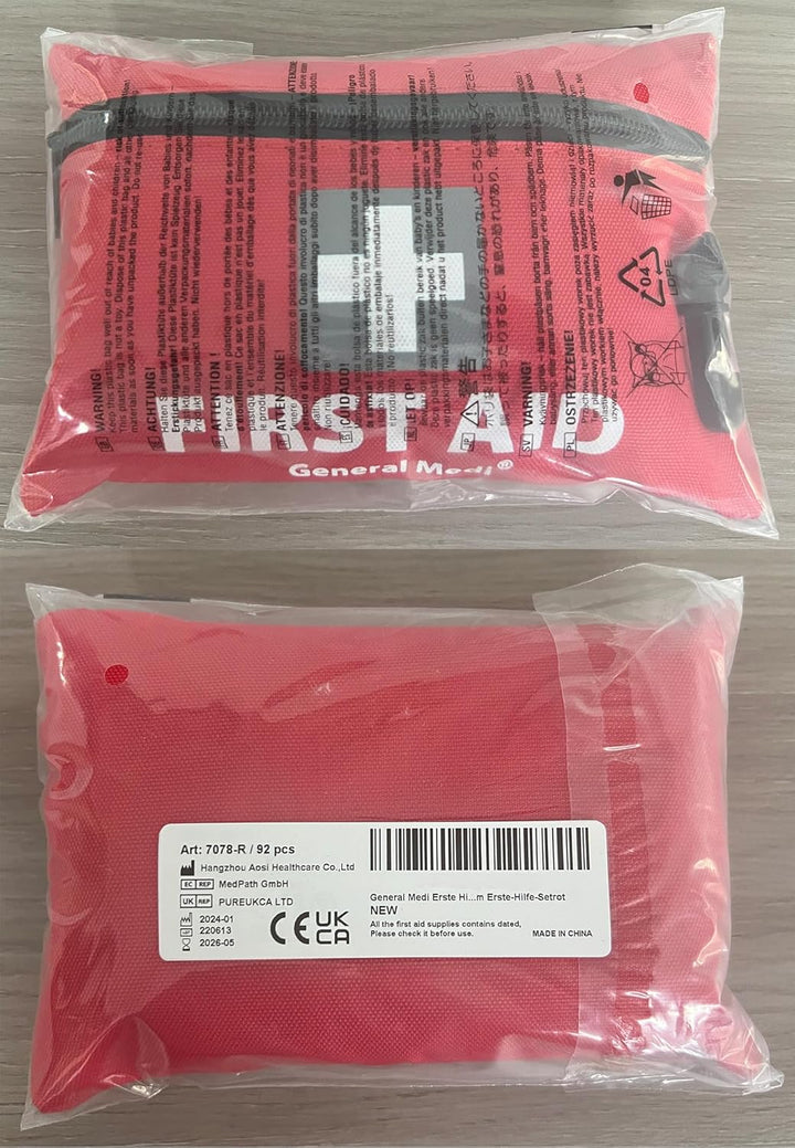 Mini First Aid Kit, 92 Pieces Small First Aid Kit - Includes Emergency Foil Blanket, Scissors for Travel, Home, Office, Vehicle, Camping, Workplace & Outdoor (Red)