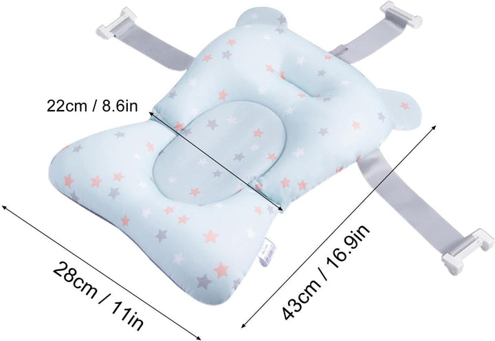 Baby Bath Cushion Bathtub Pad - Anti-Slip Babys Baths Cushions Mats, Soft and Comfortable Bathes Shower Accessories, Care Pads with Buckles and 3 Safety Belts for Home Traveling Use