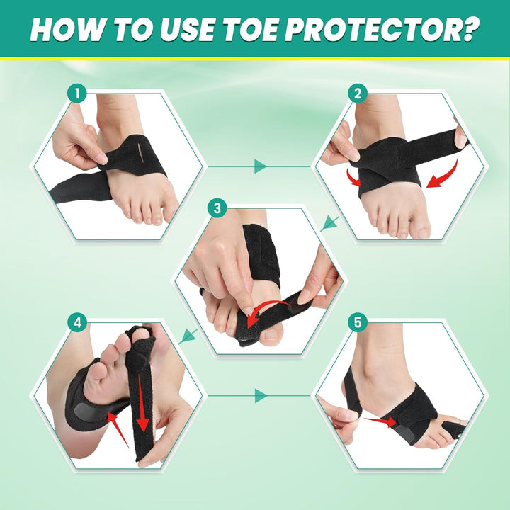 Hammer Toe Straightener Corrector for Women and Men - Adjustable Toe Splint for Curled, Broken Toes Support, Pain Relief - Includes 1 Compression Wrap, 1 Toe Strap & 1 Heel Strap