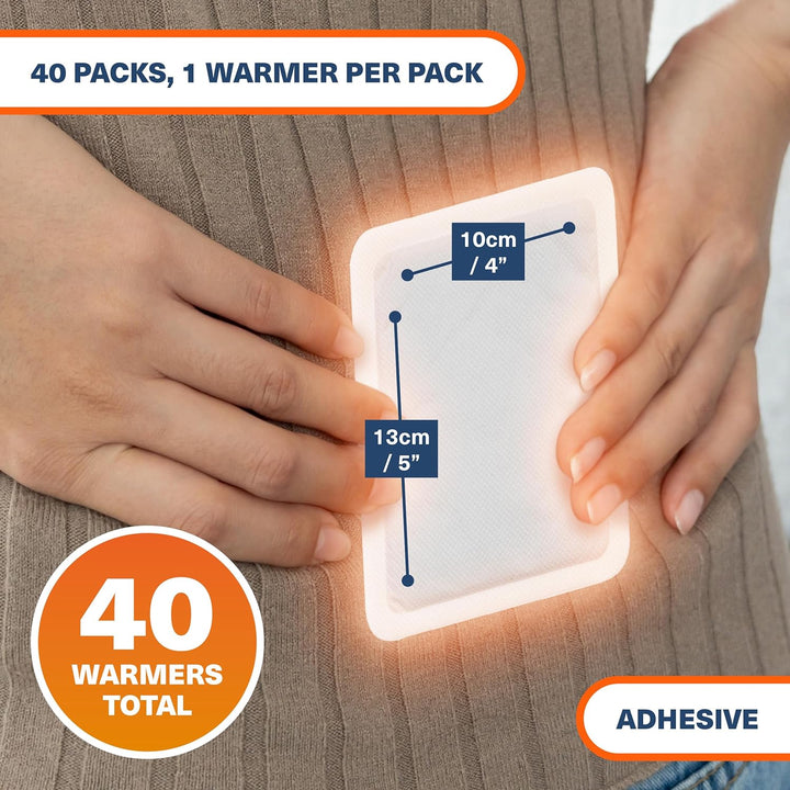 - Adhesive Body Warmers (40 Pack) - Ultra-Thin Stick-On Patches for Targeted Warmth - Air-Activated & Odour-Free - up to 10 Hours of Heat