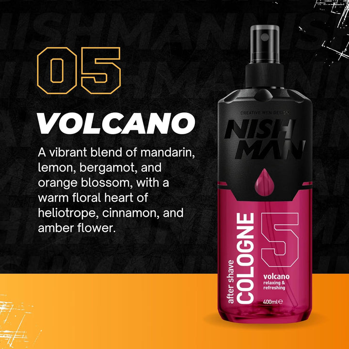 Aftershave Cologne 05 - Volcano 400Ml – Refreshing after Shaving Spray Lotion for Men - Scent of Creamy Heliotrope Flower & Oriental Hibiscus - Mens after Shave Cologne