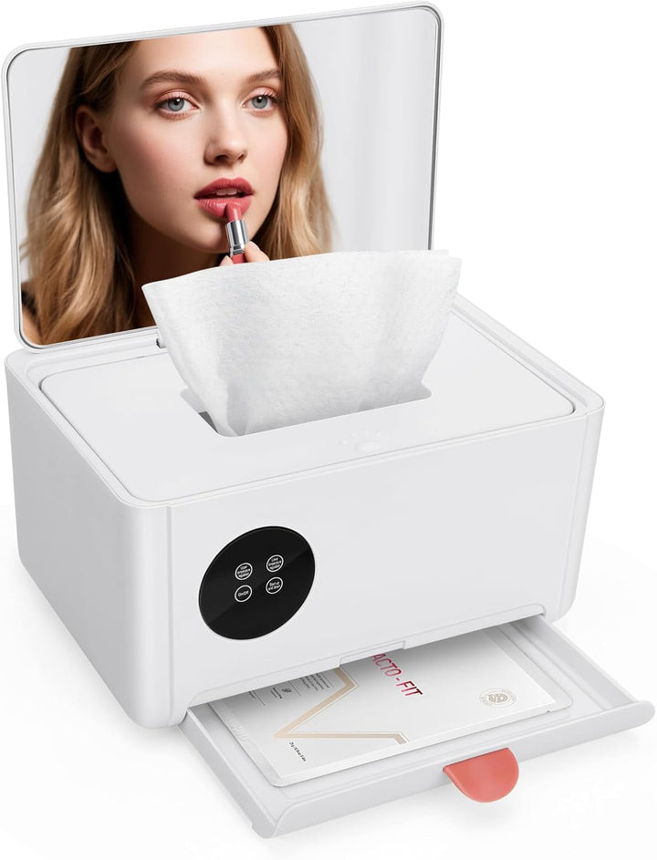 Baby Wipes Warmer,  Wet Wipe Warmer for Babies, Wet Wipes Dispenser Box with Night Light, Fast & Even Heating, 5 Levels of Temperature Adjustment, Temperature Display for Home Car Large Capacity