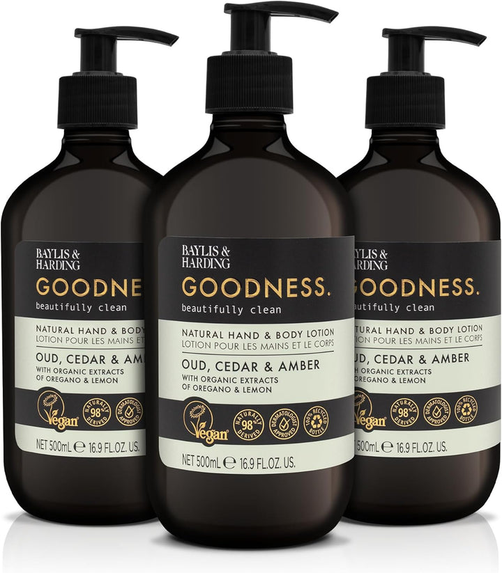 Goodness Oud, Cedar and Amber Body Wash, 500 Ml (Pack of 3) - Vegan Friendly