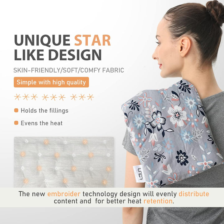 Microwave Heat Pad with Washable Cover 9 * 15" | Wheat Bags Microwavable for Neck Shoulder, Cordless Warm Compress Weighted Moist Heat Pad