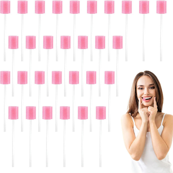 Oral Mouth Swabs Sponges,30 PCS Mouth Sponges on Stick for Hydration,Oral Care Sponge Swab Disposable,Mouth Swabs for End of Life Care Dental Care Kit Foam Swab Sticks for Oral Care (Pink)